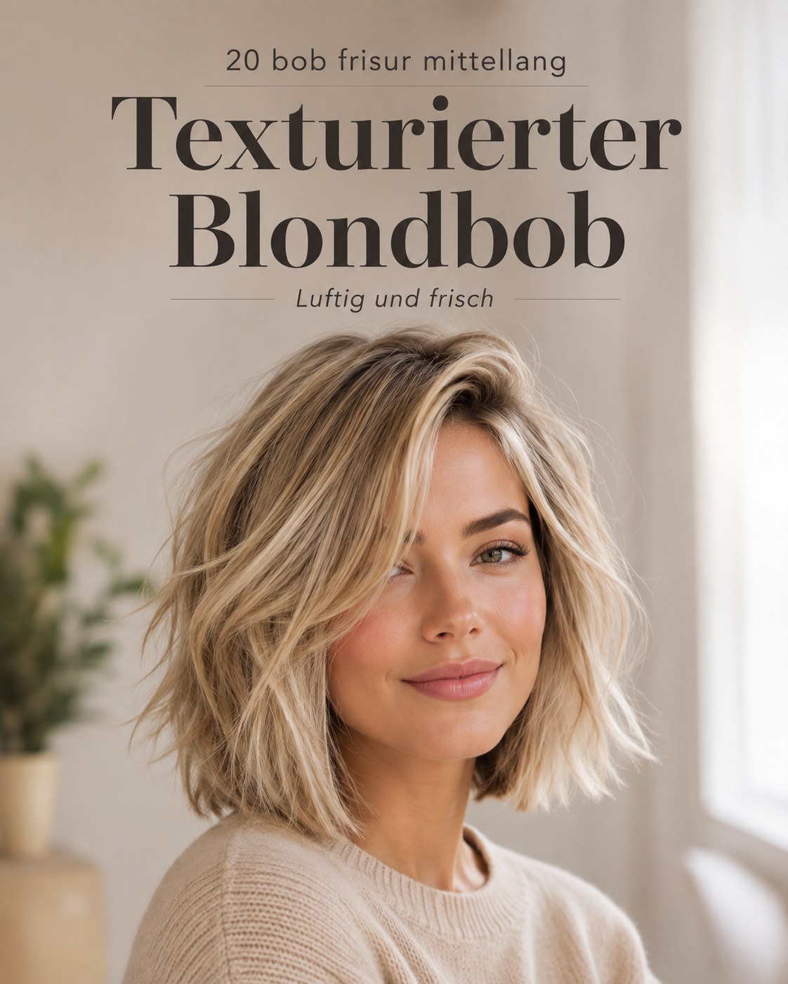 Texturierter Blondbob mit luftigen Stufen bringt Frische in die mittellange Bob Frisur