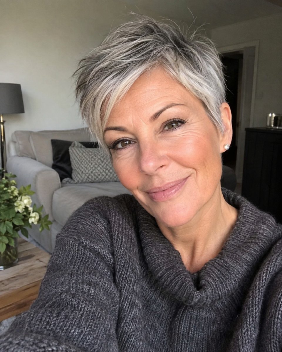 Grauer femininer Pixie Cut