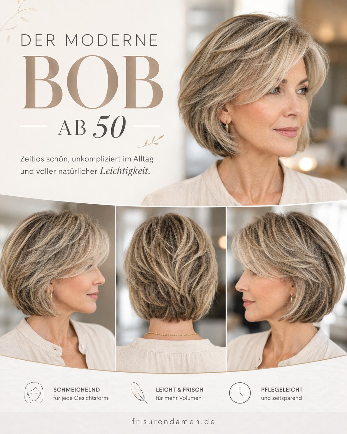 Moderner Layered Bob ab 50 aus vier Ansichten mit schmeichelnder Stufung