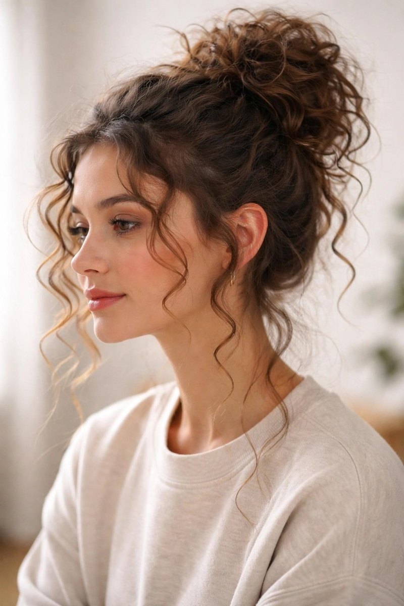 Messy Bun mit Locken für Volumen und Stil