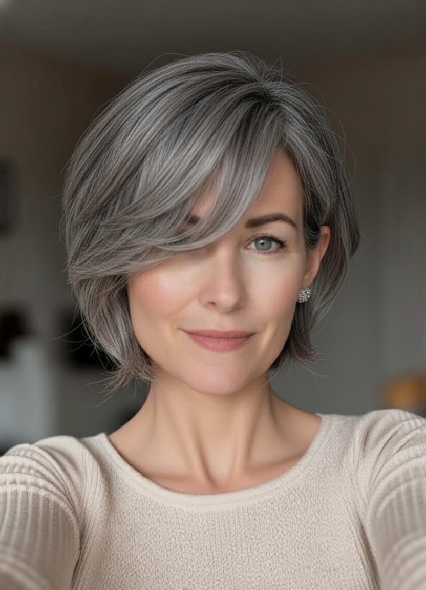 Moderner Bixie Cut graues Haar