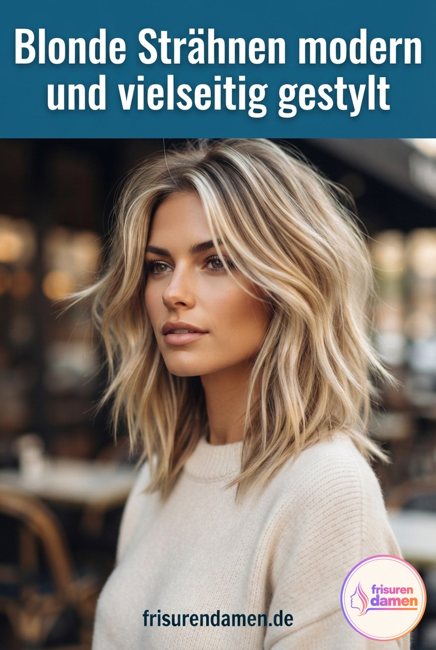 Blonde Strähnen modern und vielseitig gestylt