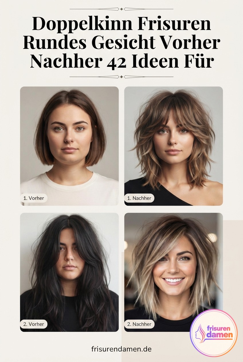 Doppelkinn Frisuren Rundes Gesicht Vorher Nachher 42 Ideen Für Schmeichelnde Styles