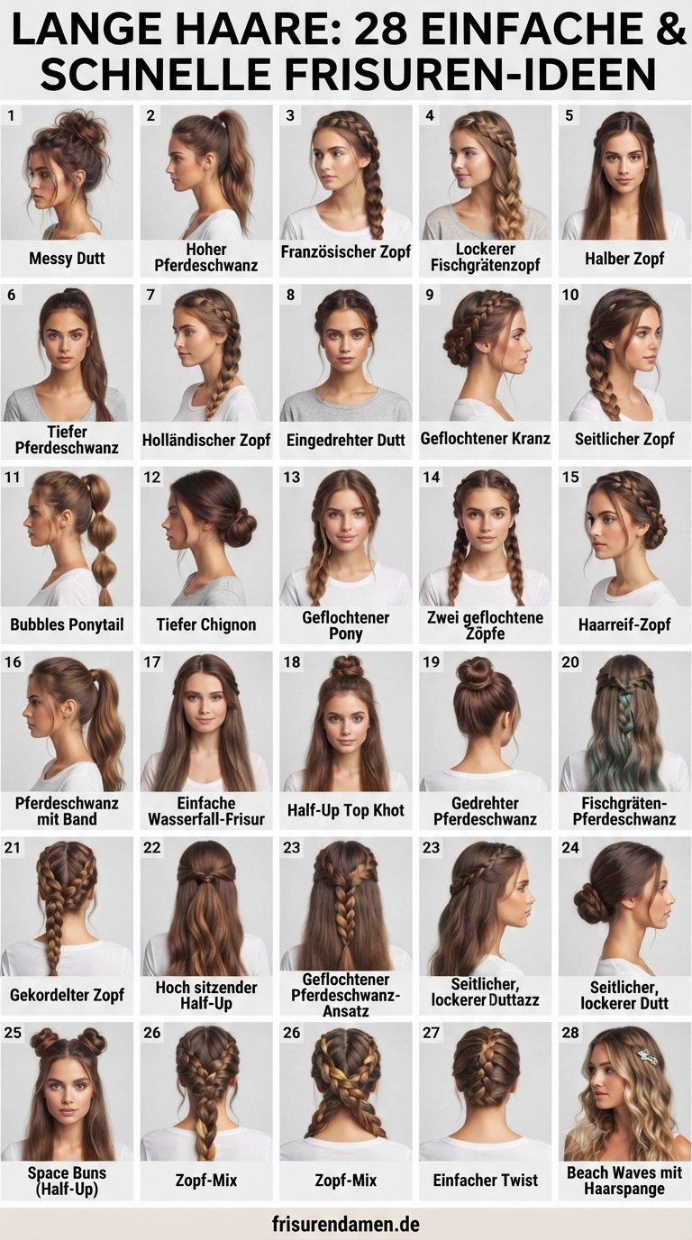 Lange Haare: 28 Einfache & Schnelle Frisuren-Ideen