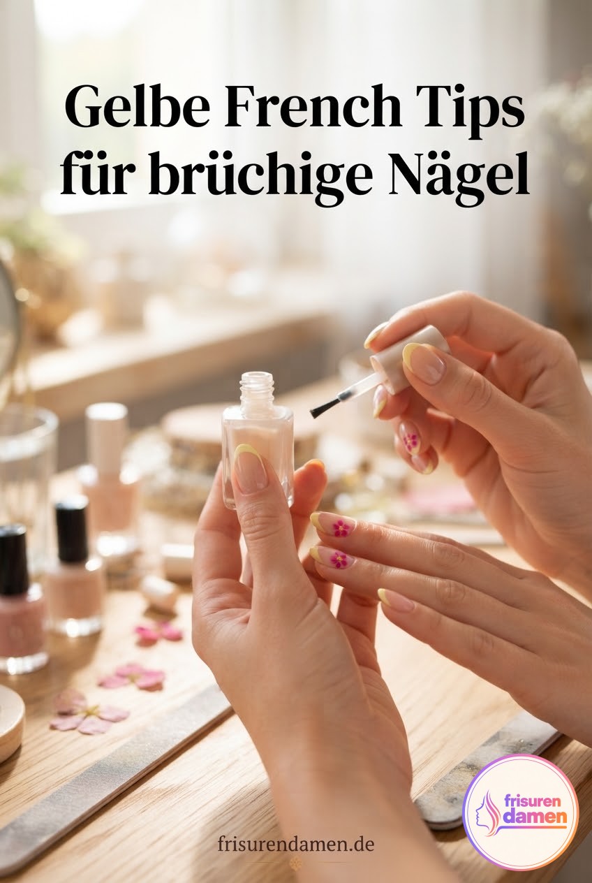 Gelbe French Tips für brüchige Nägel