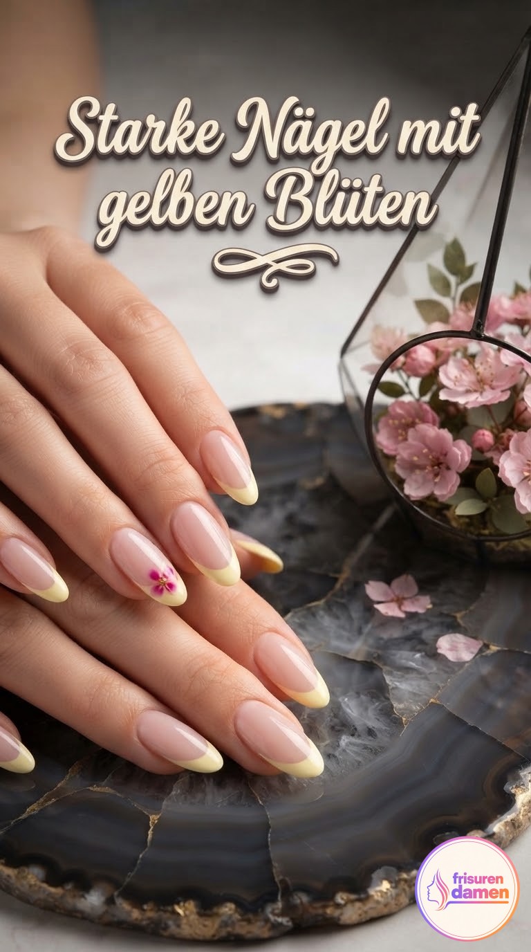 Starke Nägel mit gelben Blüten