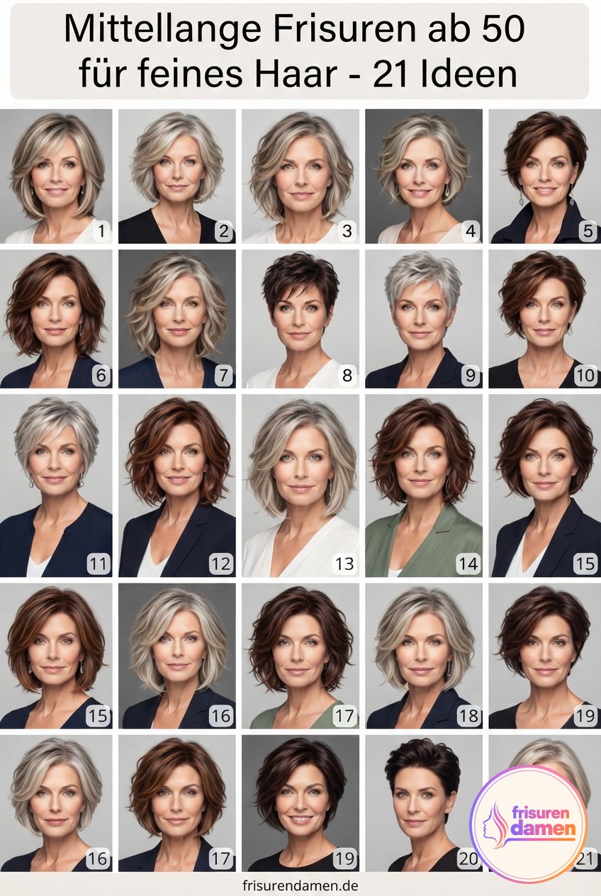 Mittellange Frisuren ab 50 für feines Haar - 21 Ideen