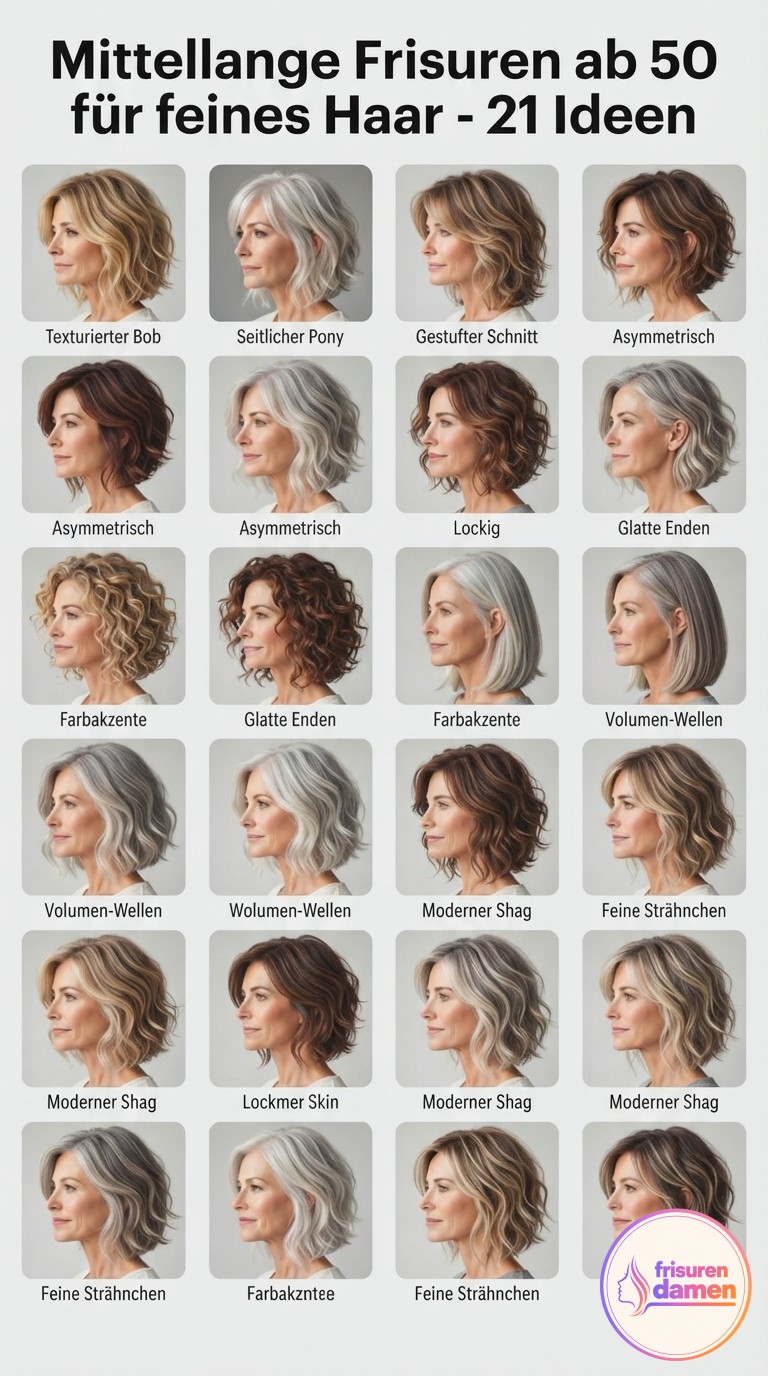 Mittellange Frisuren ab 50 für feines Haar - 21 Ideen