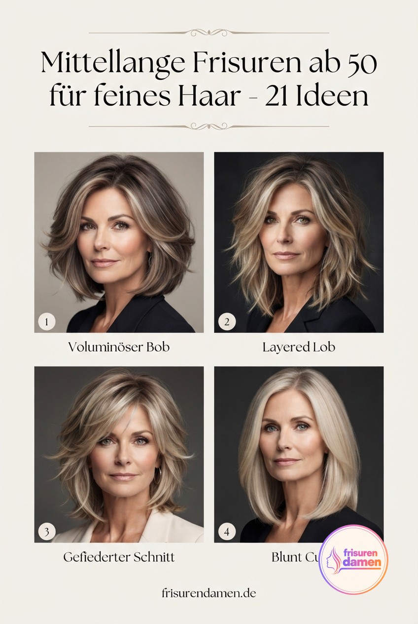Mittellange Frisuren ab 50 für feines Haar - 21 Ideen
