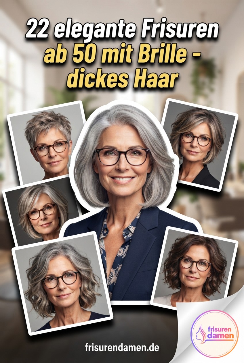 22 elegante Frisuren ab 50 mit Brille - dickes Haar