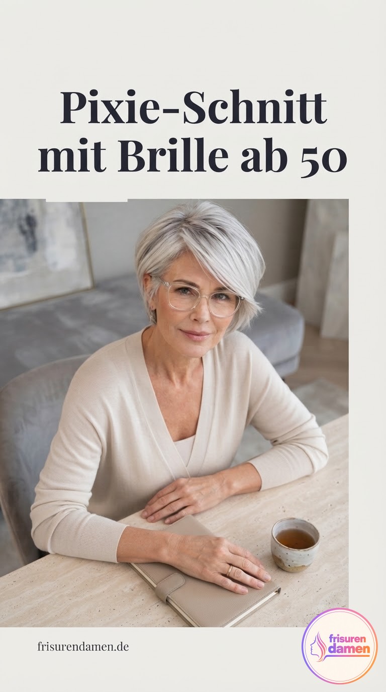 Pixie-Schnitt mit Brille ab 50