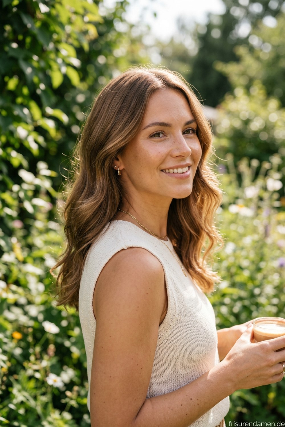Hellbraune Haare mit sanften Wellen und Glow