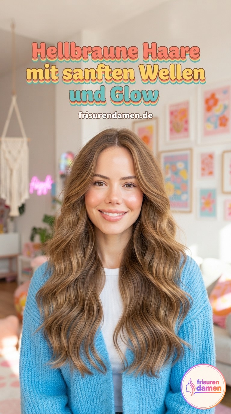 Hellbraune Haare mit sanften Wellen und Glow
