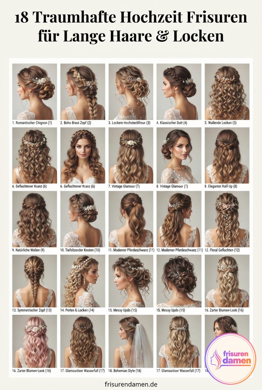 18 Traumhafte Hochzeit Frisuren für Lange Haare & Locken