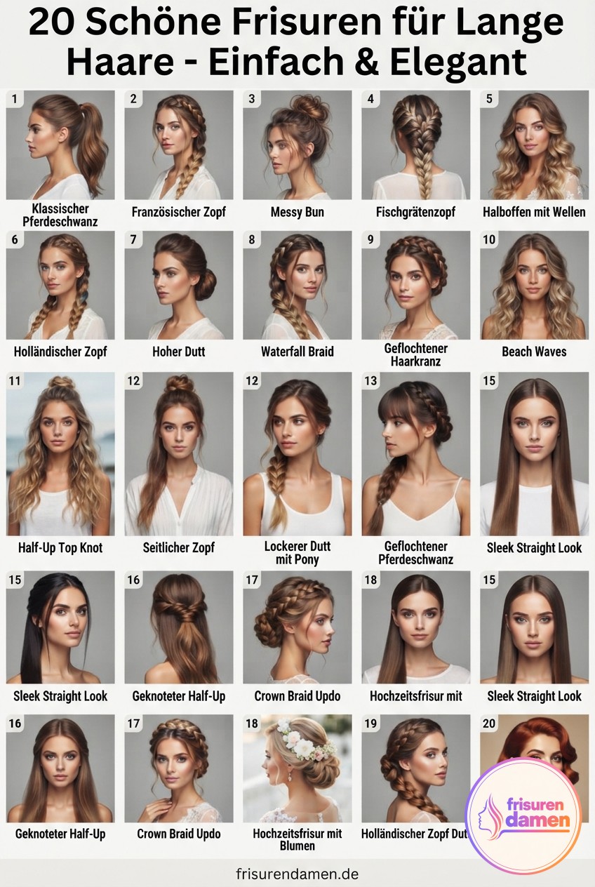 20 Schöne Frisuren für Lange Haare - Einfach & Elegant