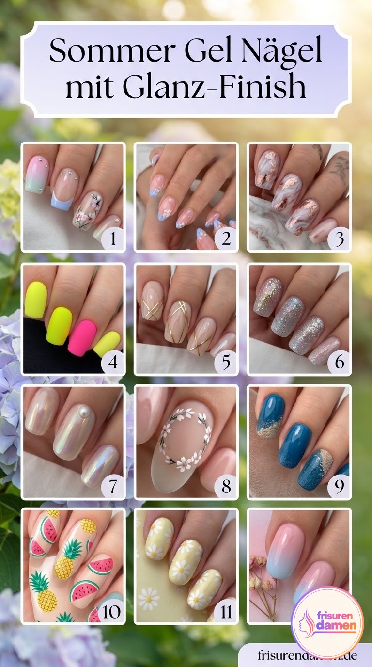 Sommer Gel Nägel mit Glanz-Finish