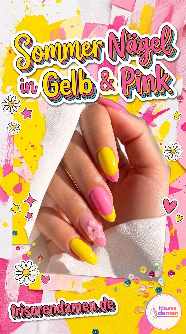 Sommer Nägel in Gelb & Pink