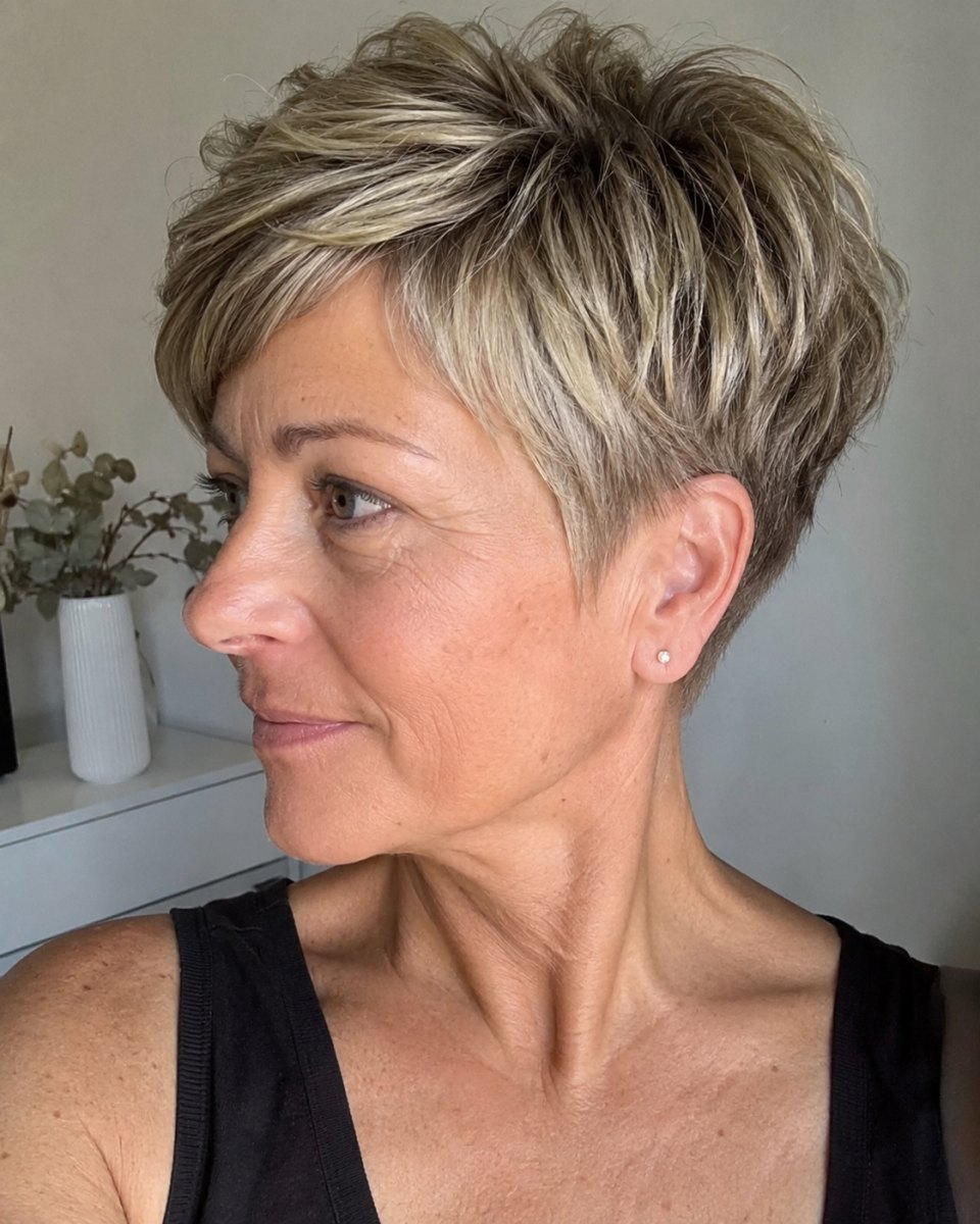 Pixie Cut kurzer Nacken volles Haar