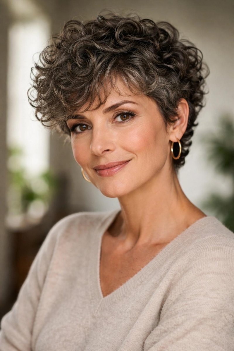 Lockiger Pixie Cut Frau 50